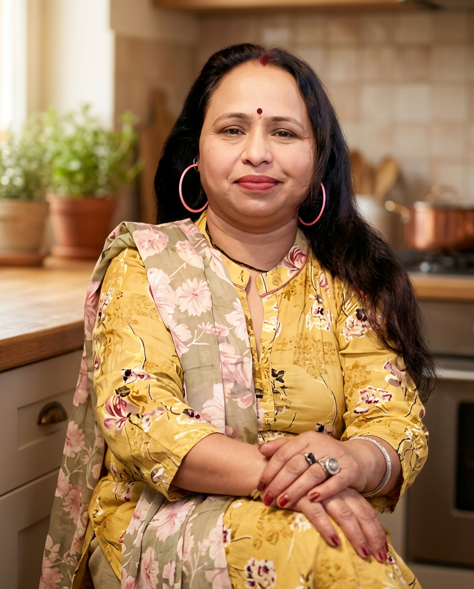 Rajni Vijayakar, founder of Shri Sawariya Tiffin Services, in her kitchen in Rewa