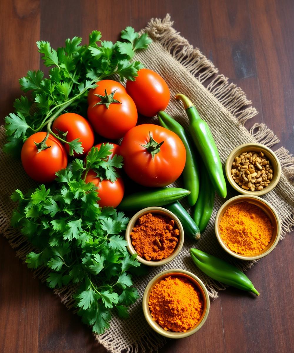 Fresh vegetables and whole spices